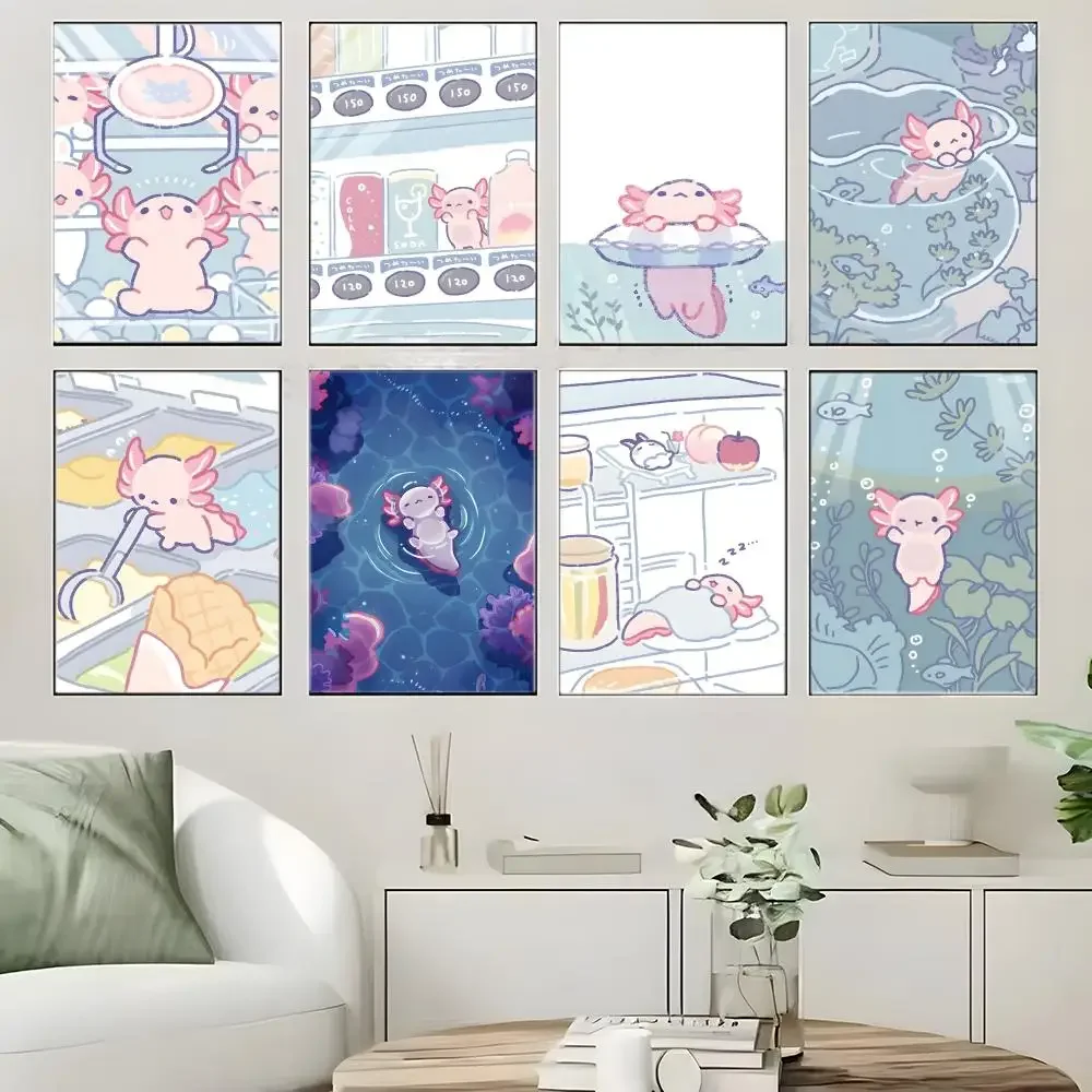 Dark Cute A-Axolotl Poster Self-adhesive Art Waterproof Paper Sticker Coffee House Bar Room Wall Decor