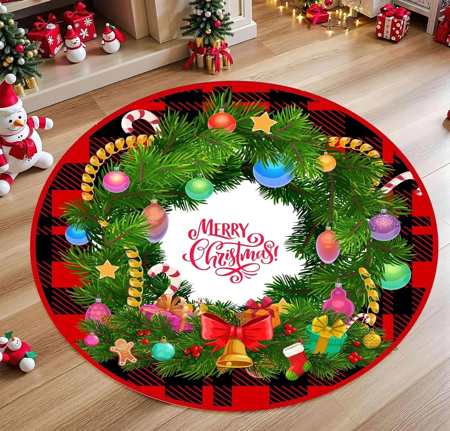 Bedside Living Room Round Carpet Merry Christmas Star Top Trees Area Mat Anti Slip New Year Holiday Spirit Presentation