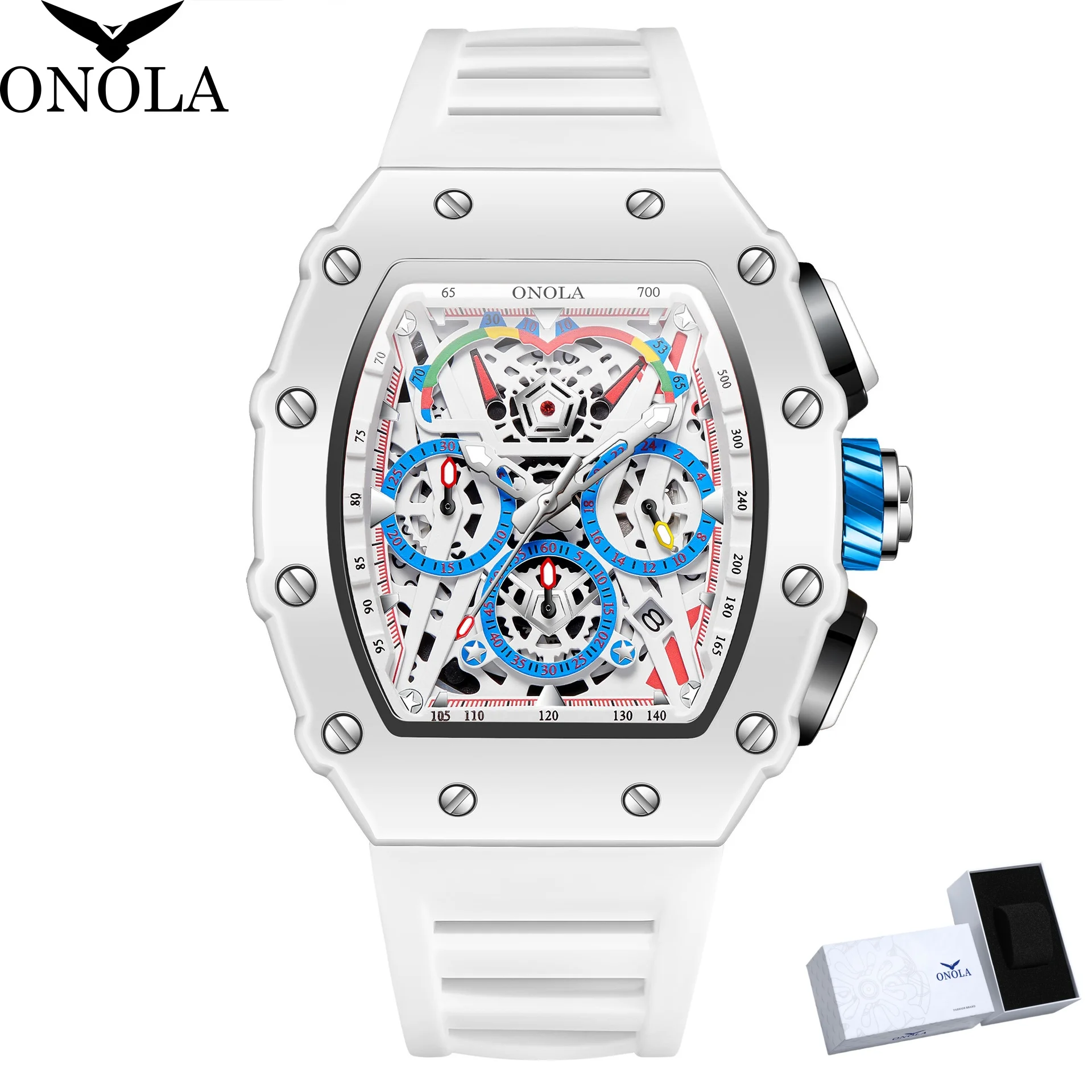 

Watches for Man ONOLA 6827W Trend White Men Watch Waterproof Chronograph Quartz Wristwatch Sports Silicone Strap Reloj Hombre