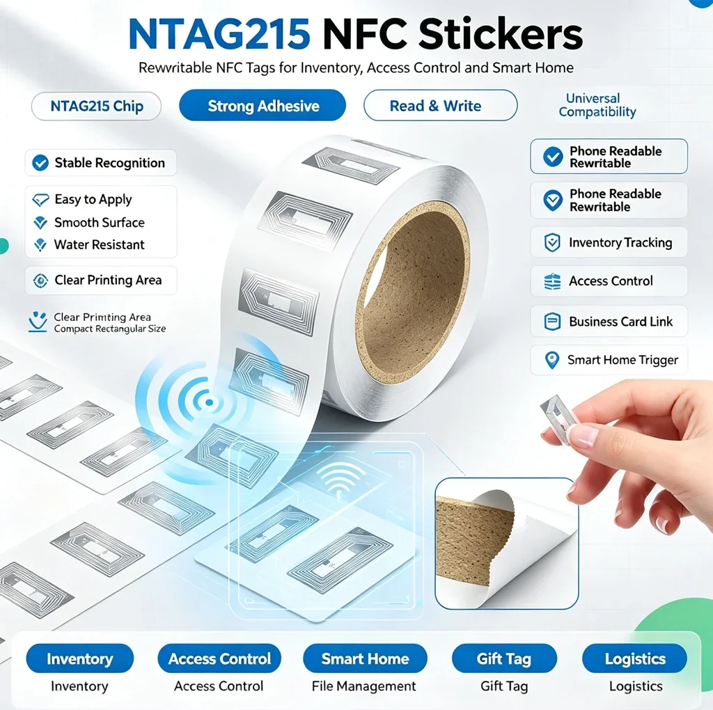 DIXSG NFC Tags Labels 13.56MHz NTAG215 Round NFC Stickers Self‑Adhesive Rewritable Blank  for Smart Phone NFC Automation DIY