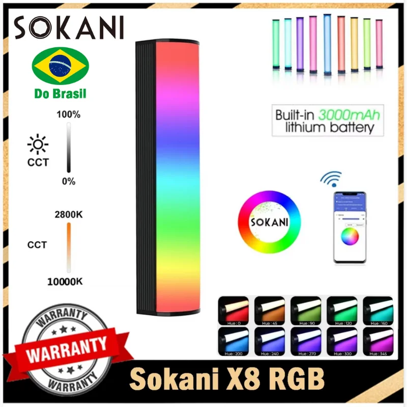 【DO BRASIL】 SOKANI X8 Mini bastao rgb Light Tube Stick LED Fotografia Light Vídeo Soft Light com 3600mAh Built-in Battery APP Control