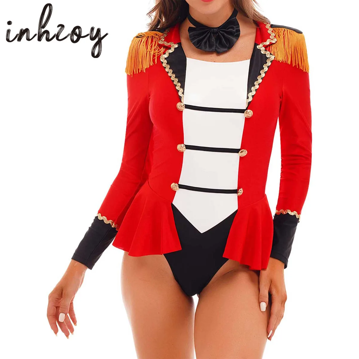 

Womens Girls Skirted Leotard Bodysuit Jumpsuit Halloween Xmas Carnival Party Long Sleeve Circus Ringmaster Cosplay Costume Set