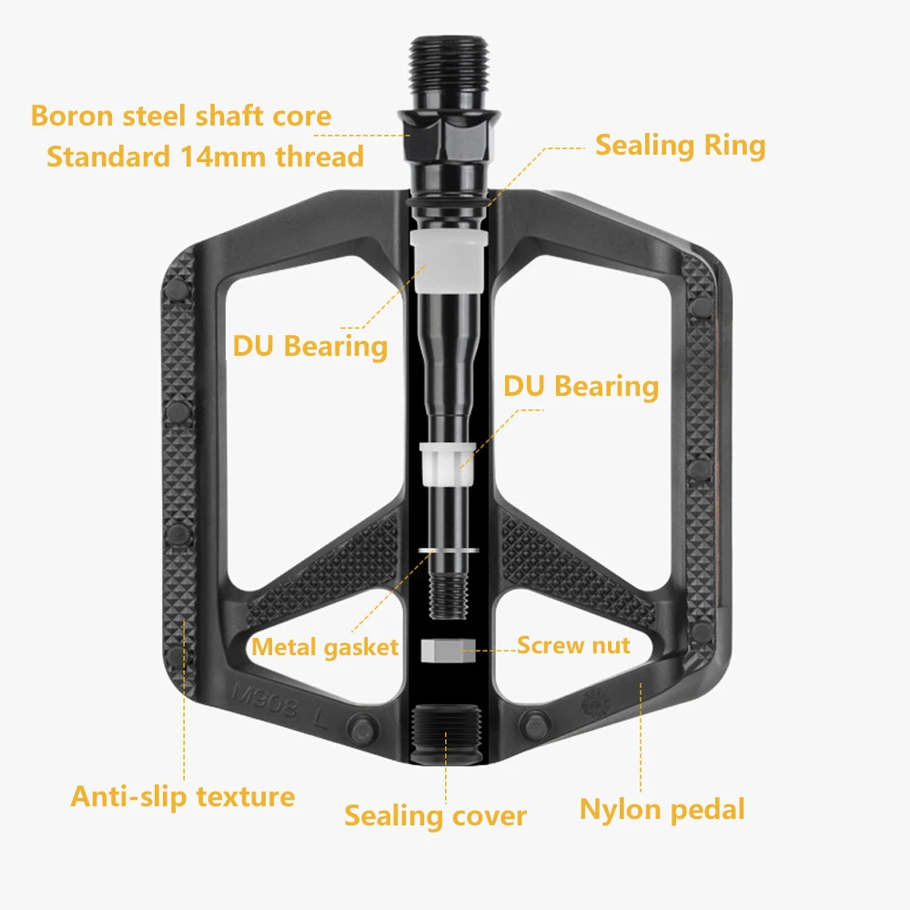 MTB Bicycle Ultralight Nylon Pedal Anti-Slip DU Bearing Wide Platform Pedal With Reflective Sheet MTB Bike Accessories Only 277g