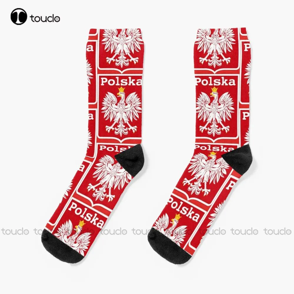 Polska Eagle // Retro Polish Poland Pride Socks Yellow Socks 360° Digital Print Christmas Gift Street Skateboard Socks Colorful