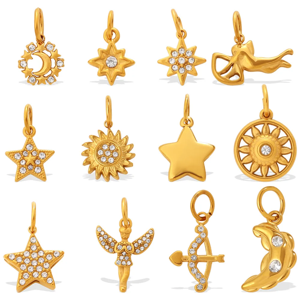Yori 3pcs/Lot Star Moon Angel Sun Bow Arrow Pendant Stainless Steel DIY Necklace Bracelet Jewelry Making Accessories