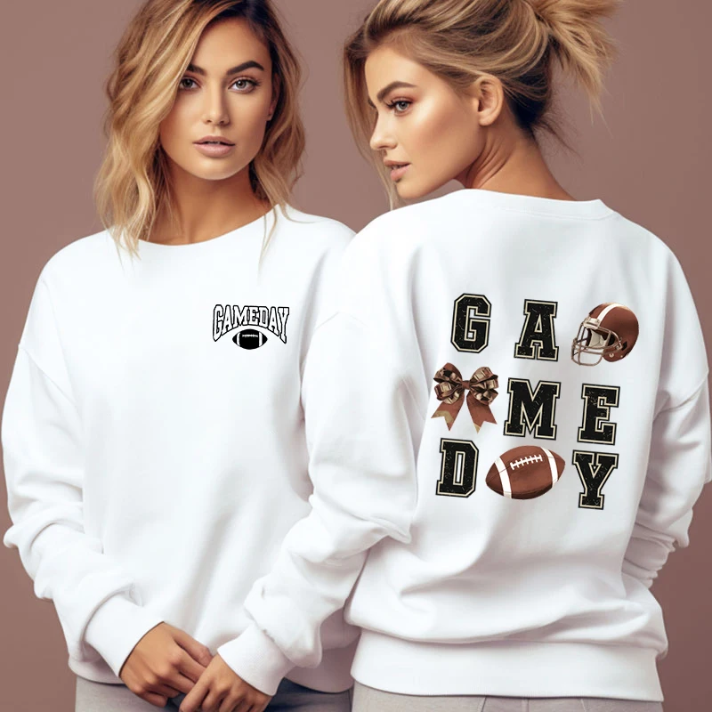 Football Lovers Gifts Classic Sweatshirts Women Game Day Essential Autumn Hoodies Football Bow Sports Lover Fashion Sweatshirt