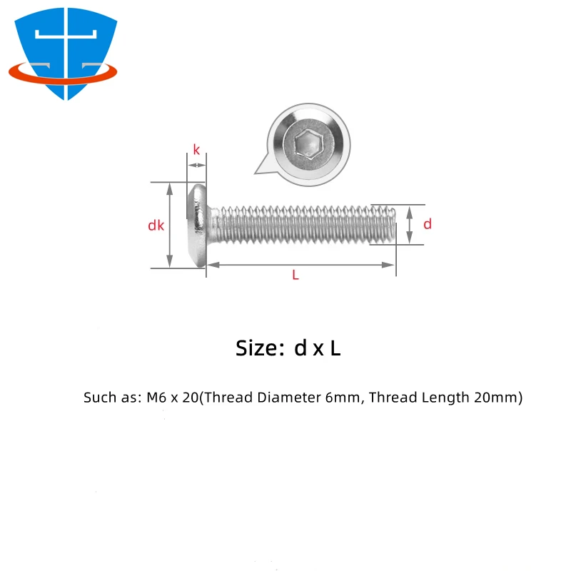 M2 M3 M4 M5 M6 M8 M10 M12 304 Aço Inoxidável Soquete Hexágono Hipotenusa Cabeça Plana Hex Drive Parafusos Para Mobília Grande Cabeça Hexagonal Plana