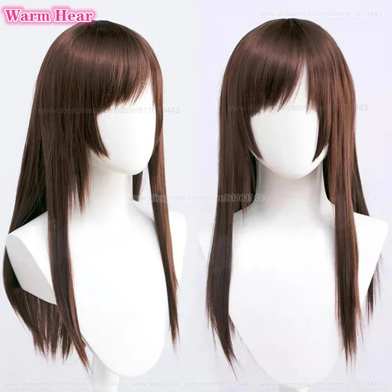 qq3460cm ريكا أوريموتو الاصطناعية بني داكن طويل مستقيم تأثيري أنيمي شعر مستعار مقاومة للحرارة الشعر حفلة الهالوين واي فاي