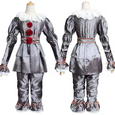 Pennywise Cosplay Costume Adult/Kids Clown Revival COS Terror Horro Clothing Set for Halloween Carnival Masquerade(130CM-XXXL))