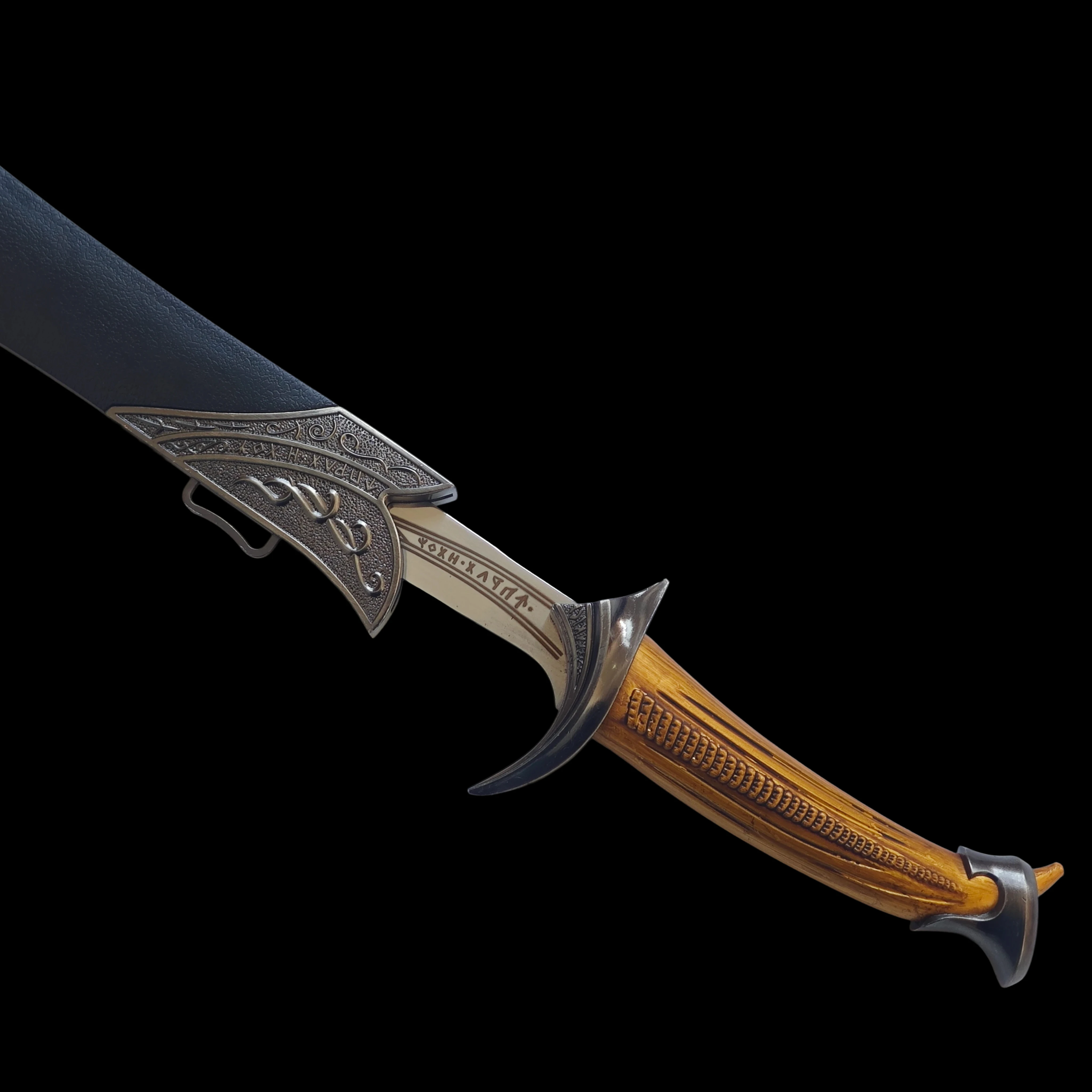 黒の鞘と茶色のハンドル、短剣、切れ味のない、ステンレス鋼の刃、フィルムスタイル、コスプレ、小剣、誕生日プレゼント