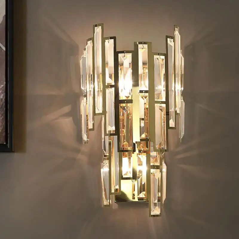 Modern Gold Luxury led Crystal wall light fixtures for Living Room Hotel project deco Large vertical mirror led Wall sconce Home