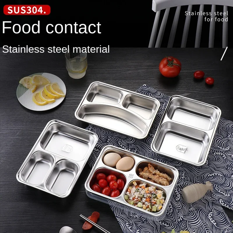 3/5/4 Section 304 Stainless Steel Divided Dinner Tray Lunch Container Food Plate for School Canteen Fast Food Adult Lunch Box