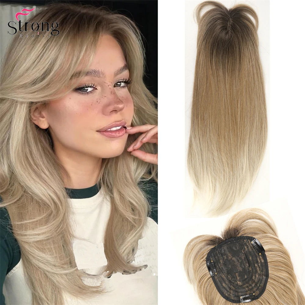 Hair Toppers for Women Clip In Hair Topper With Bangs 360° 3D Cover Clip in Bangs 20Inch Long Straight Synthetic Wiglets