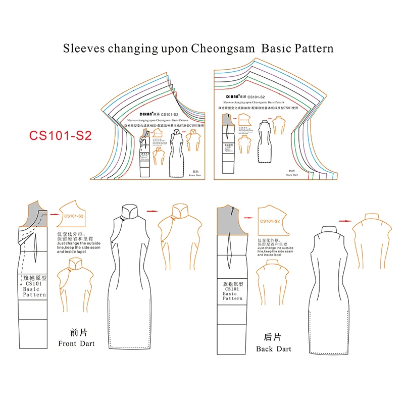 Cheongsam Capped Sleeve Style, Sleeve Transformation Prototype Template. Made of Transparent Plastic.CS101-S2