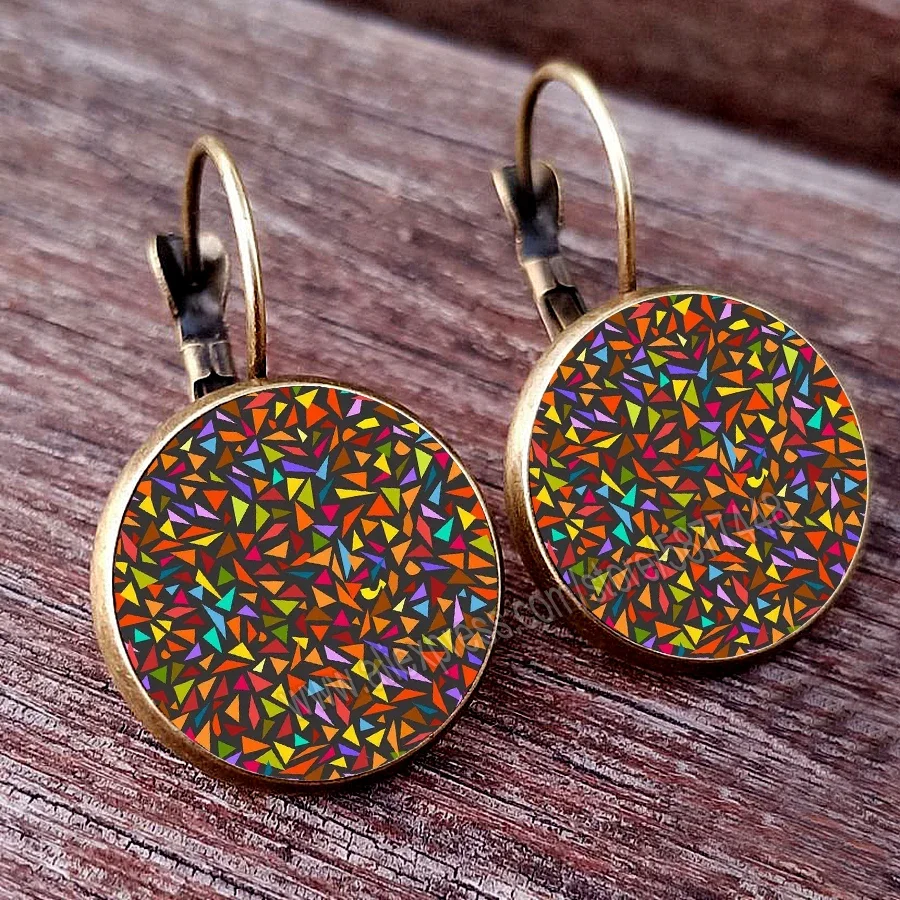 2023 lovely Mosaic Pattern Women\'s Earrings Abstract Women\'s Jewelry Glass Cabochon Stud Earring