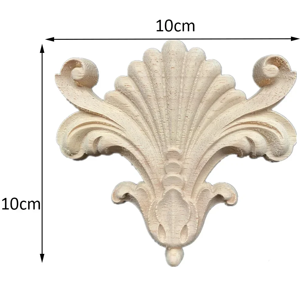 1PC 10cm Unpainted Floral Wood Carved Corner Applique Wooden Carving Decal Furniture Accessories Door Frame Wall Home Decor