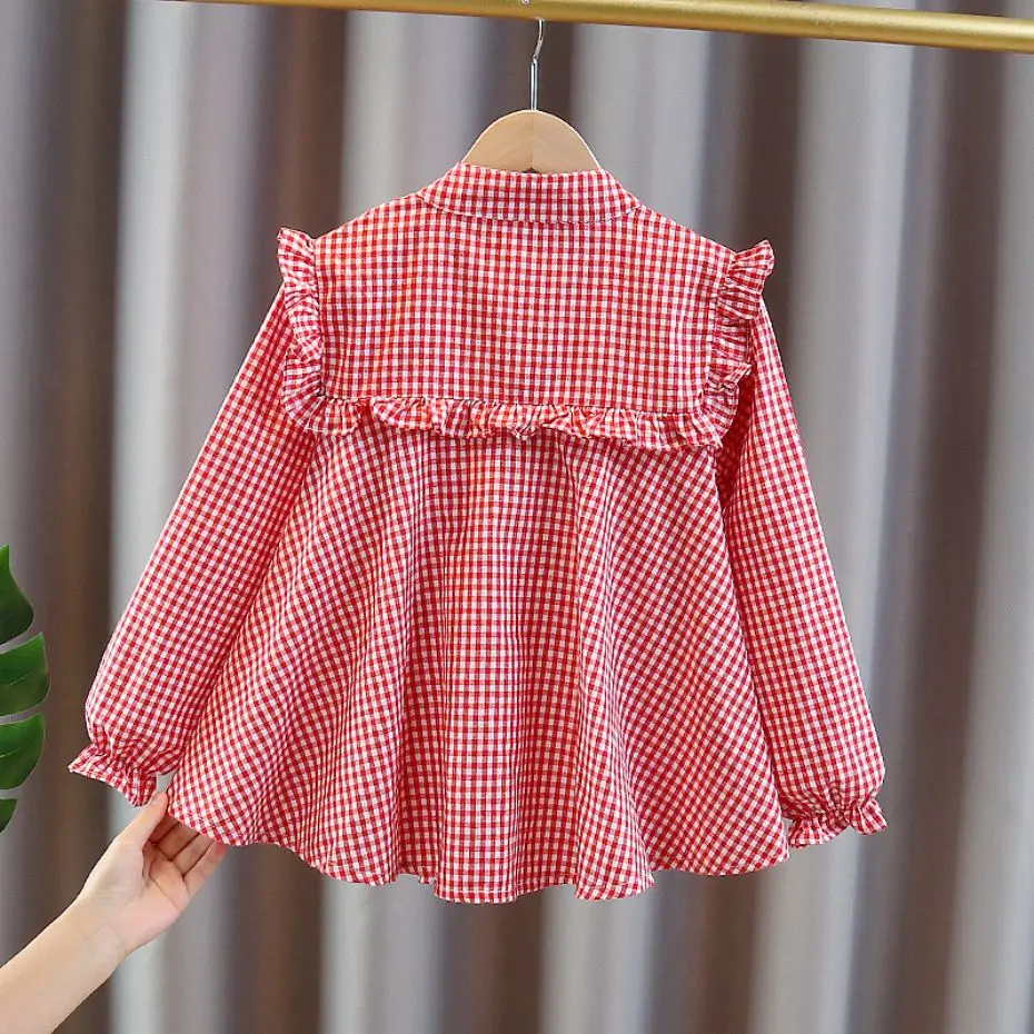 Big Girls Blouse Plaid Pattern Blouse For Girl Long Sleeve Kids Girl Blouse Shirt Teenage Children Clothing 6 8 10 12 14