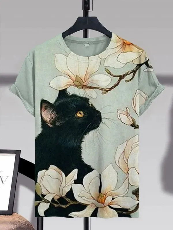 الرجال مضحك الحيوان القط مطبوعة تي شيرت قصيرة الأكمام المحملة القمم ثلاثية الأبعاد طباعة س الرقبة قمصان حفلة الصيف ملابس للرجال عادية الملابس