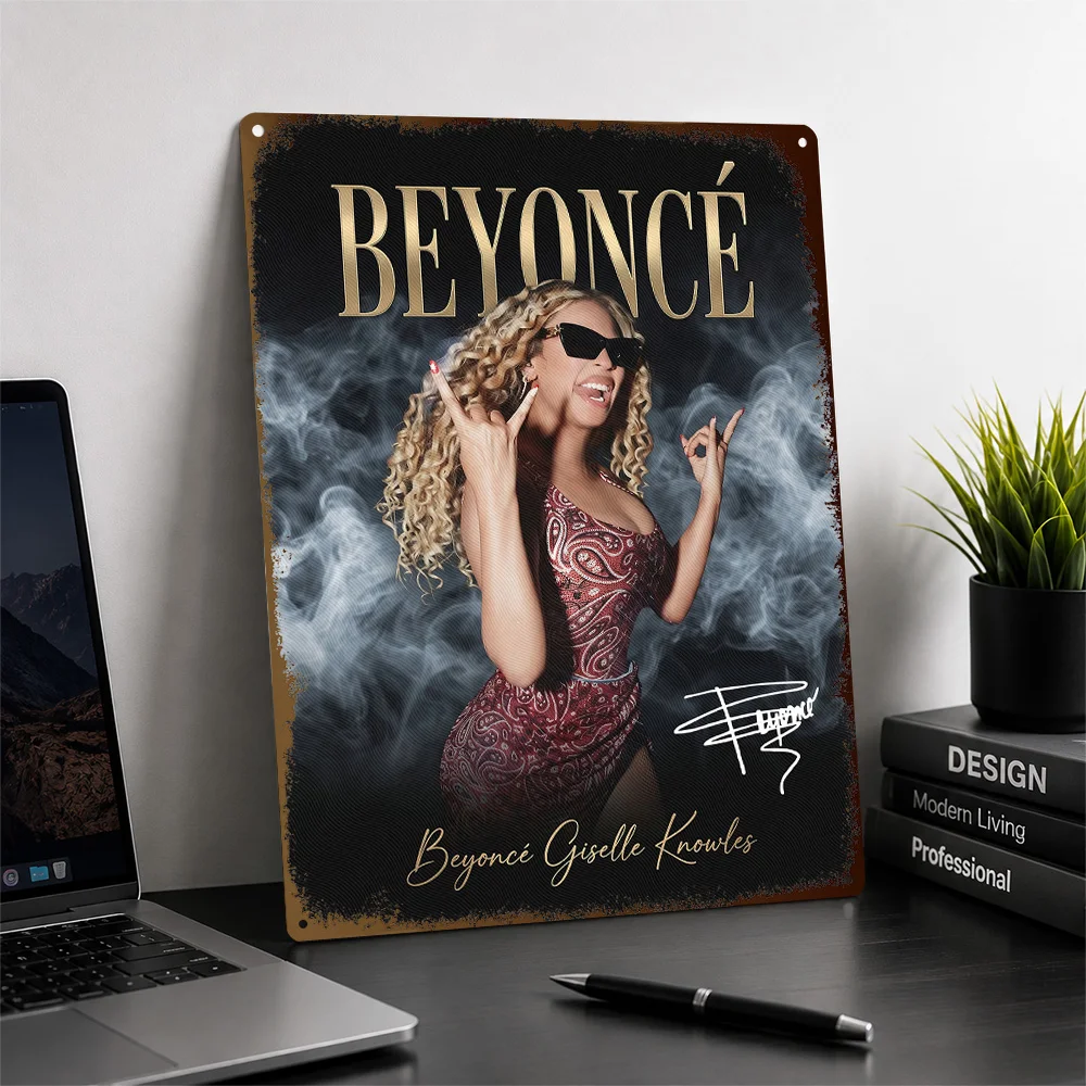 Beyoncé Smoke Portrait Textured Poster Personalized Aluminum Metal Sign Chart Topper Style Wall Art For Listening Lounge Decor