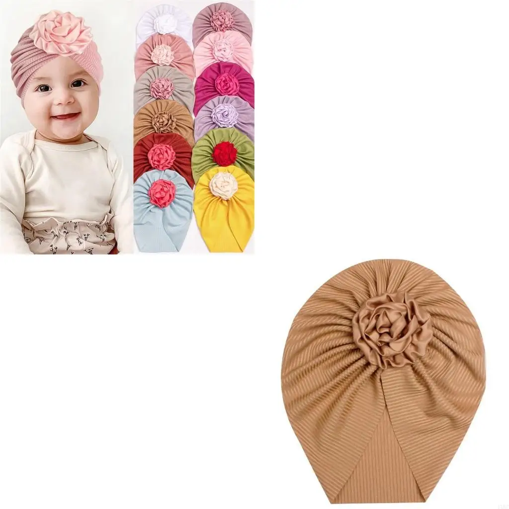 

Nursery Hospital Turban Hat Beanie Bonnet with Flower for Baby Girls Toddler 4XBC