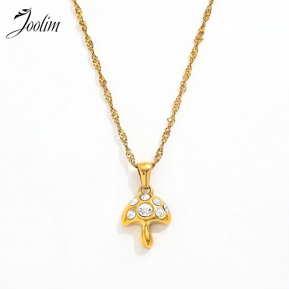 Joolim Jewelry Wholesale No Fade Fashion Cute Mushroom Umbrella Zirconia Pendant Waved Chain Stainless Steel Necklace for Women