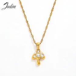 Joolim Jewelry Wholesale No Fade Fashion Cute Mushroom Umbrella Zirconia Pendant Waved Chain Stainless Steel Necklace for Women