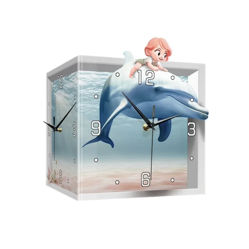 Luminous living room corner double-sided wall clock, home creative clock wall lamp