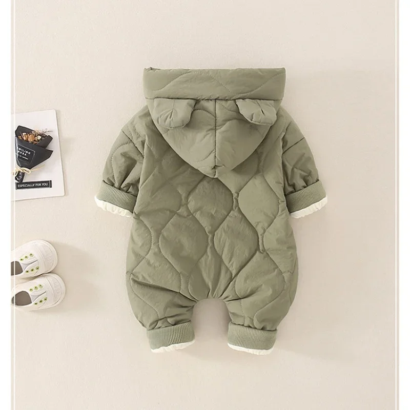 Ropa de bebé recién nacido de 0 a 3 años, pelele acolchado grueso con orejas de oso y capucha, mono cálido de invierno de Color caramelo, prendas de vestir exteriores