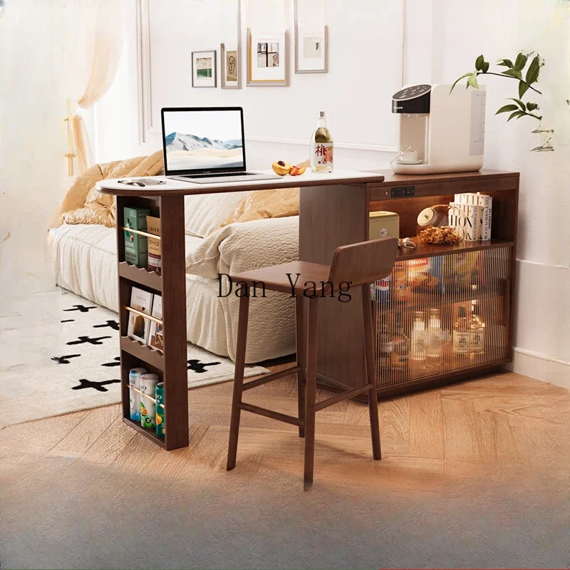 YJ retractable rock slab bar partition cabinet living room multi-functional storage dining side cabinet solid wood side cabinet