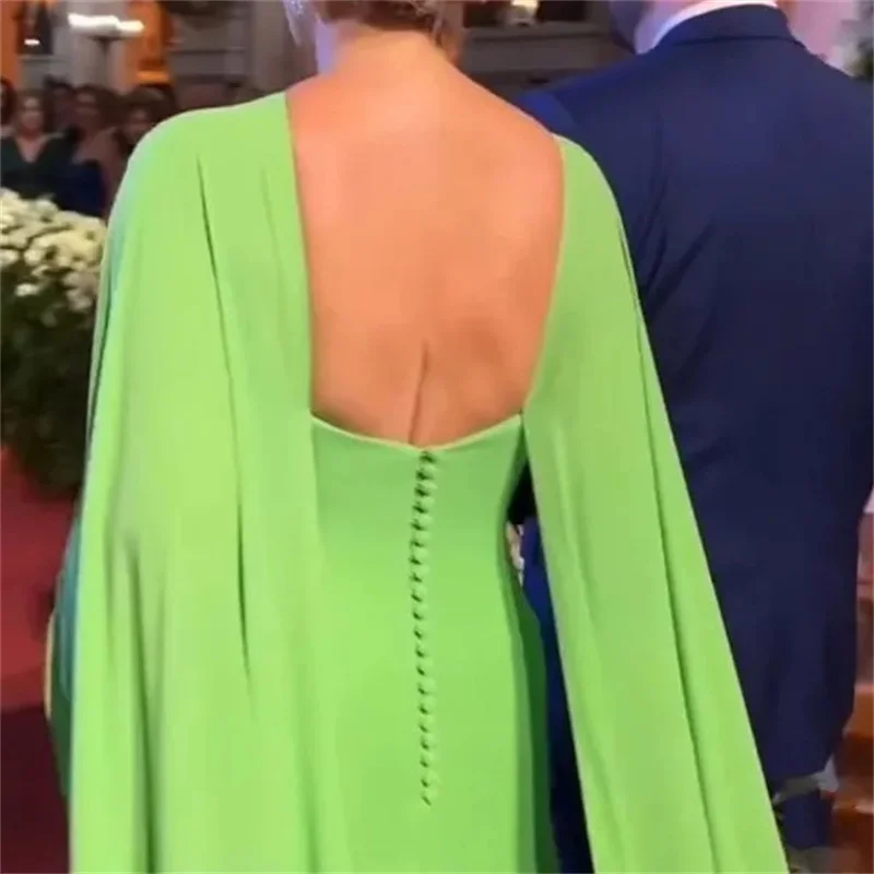 Modern Green Chiffon Mother Of The Bride Dresses With Long Cape Train Plus Size Women Evening Party Gowns Wedding Guest  Dress