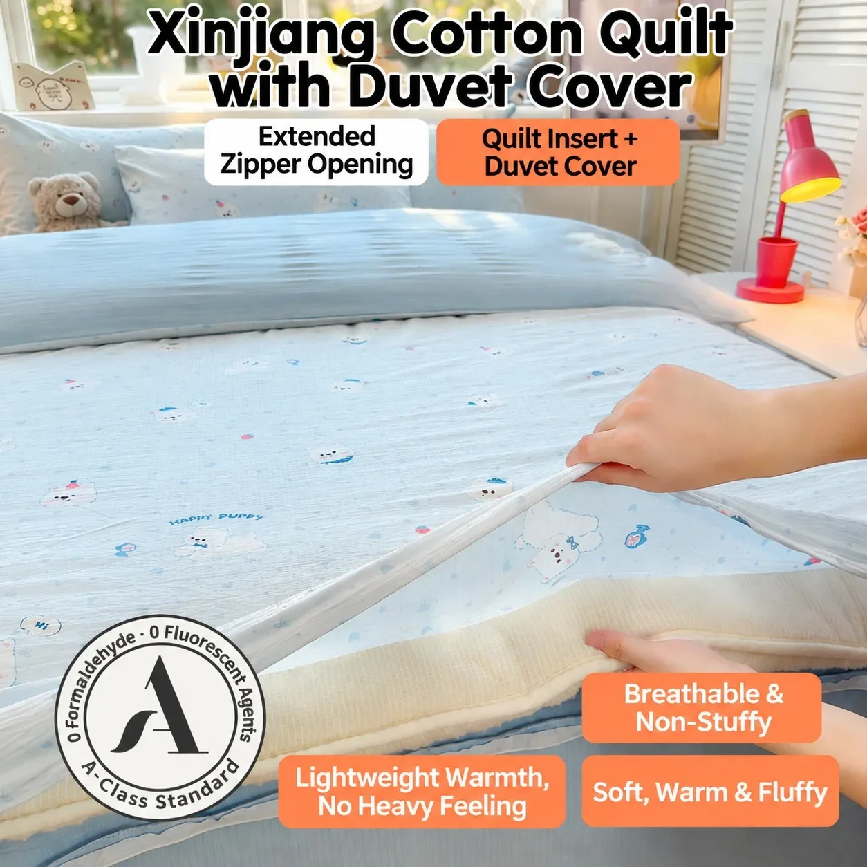 Thick Warm Winter Comforter 100% Cotton Filling Fluffy Soft Duvet with Duvet Cover Spring Autumn Quilt Single Double Bed Blanket