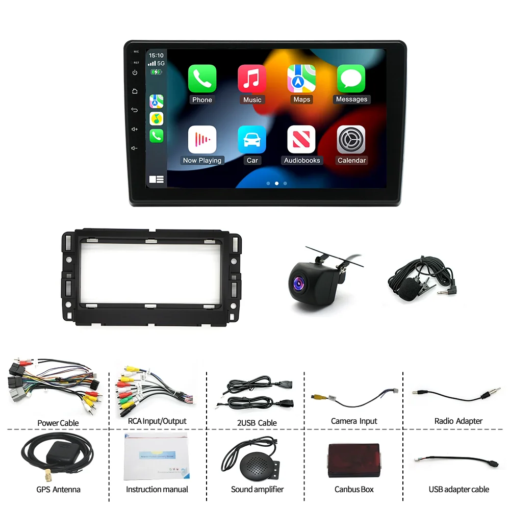 Android 14 Car Stereo for S-ilverado 2500HD 3500HD 2009-2012 4+64G with Carplay Android Auto GPS Navigation 10in Touchscreen Car Radio Player with Bluetooth Wifi FM/RDS SWC Mirror Link Split Screen + AHD Backup Camera Mic