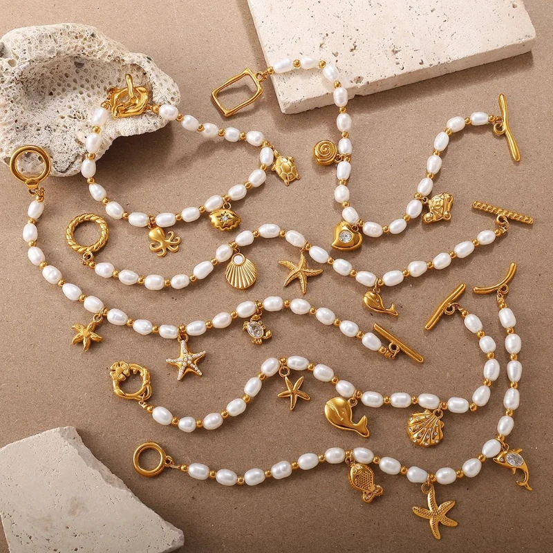

Fashion and Creative Ocean Themed Freshwater Pearl DIY Dolphin Pendant Bracelet,Niche Accessory for Women