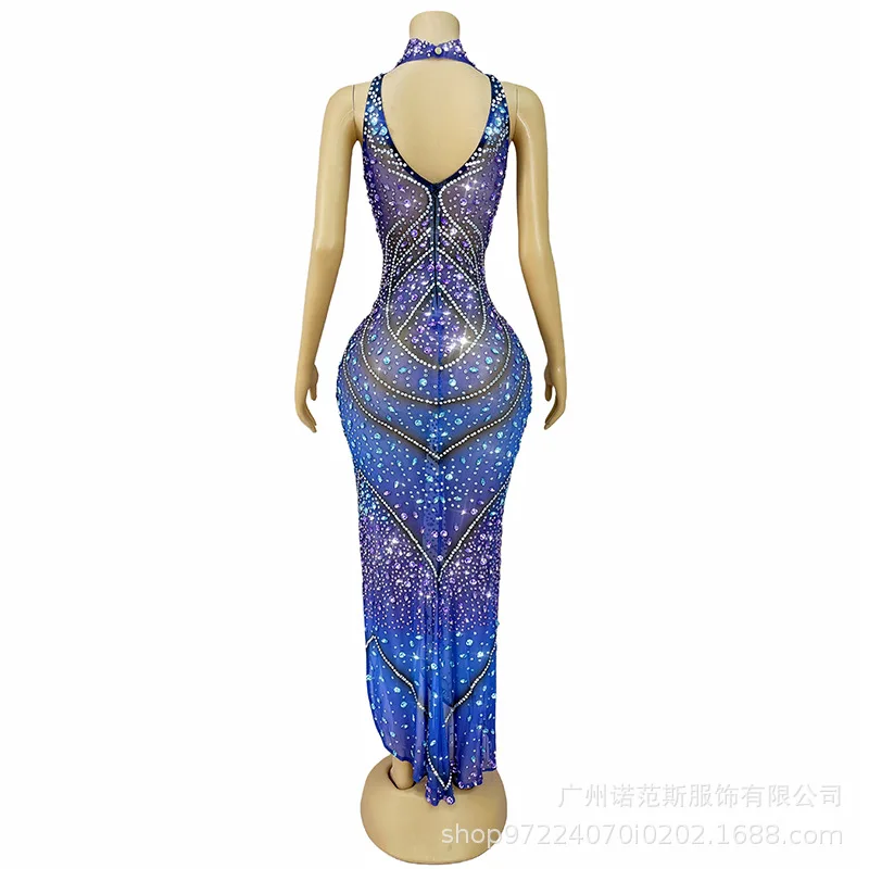 Fashion Contrast Sexy High Split Dress Banquet Women's Premium Dress Model Catwalk Trendy Vestidos Largos Elegantes Fiesta Mujer