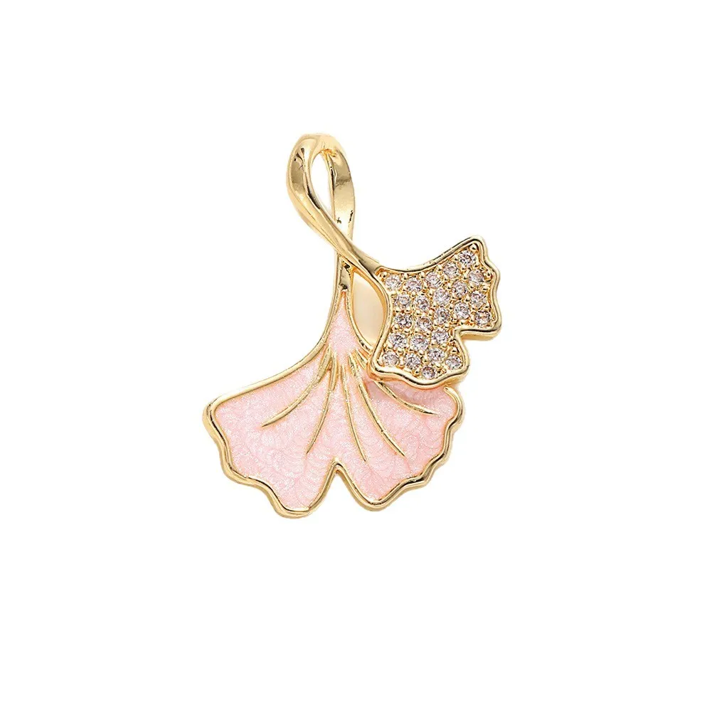 14pcs DIY Mix Copper Ginkgo Leaf Micropaved With Diamonds Pendant Jewelry Accessories Bracelet Earring