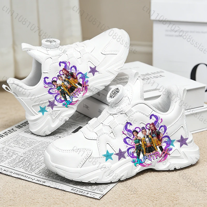 

KPop Demon Hunters Lovely Pattern Girls Teenager Breathable Non-slip Wear-resistant Rotating Button Slip-ons Casual Sports Shoes