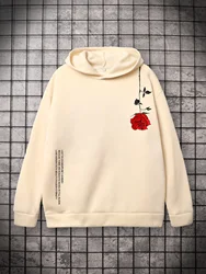 Creative Rose Print Hoodie for Autumn and Winter Men's Loose Pullover Trend Streetwear Clothing Couple Casual Hoodies