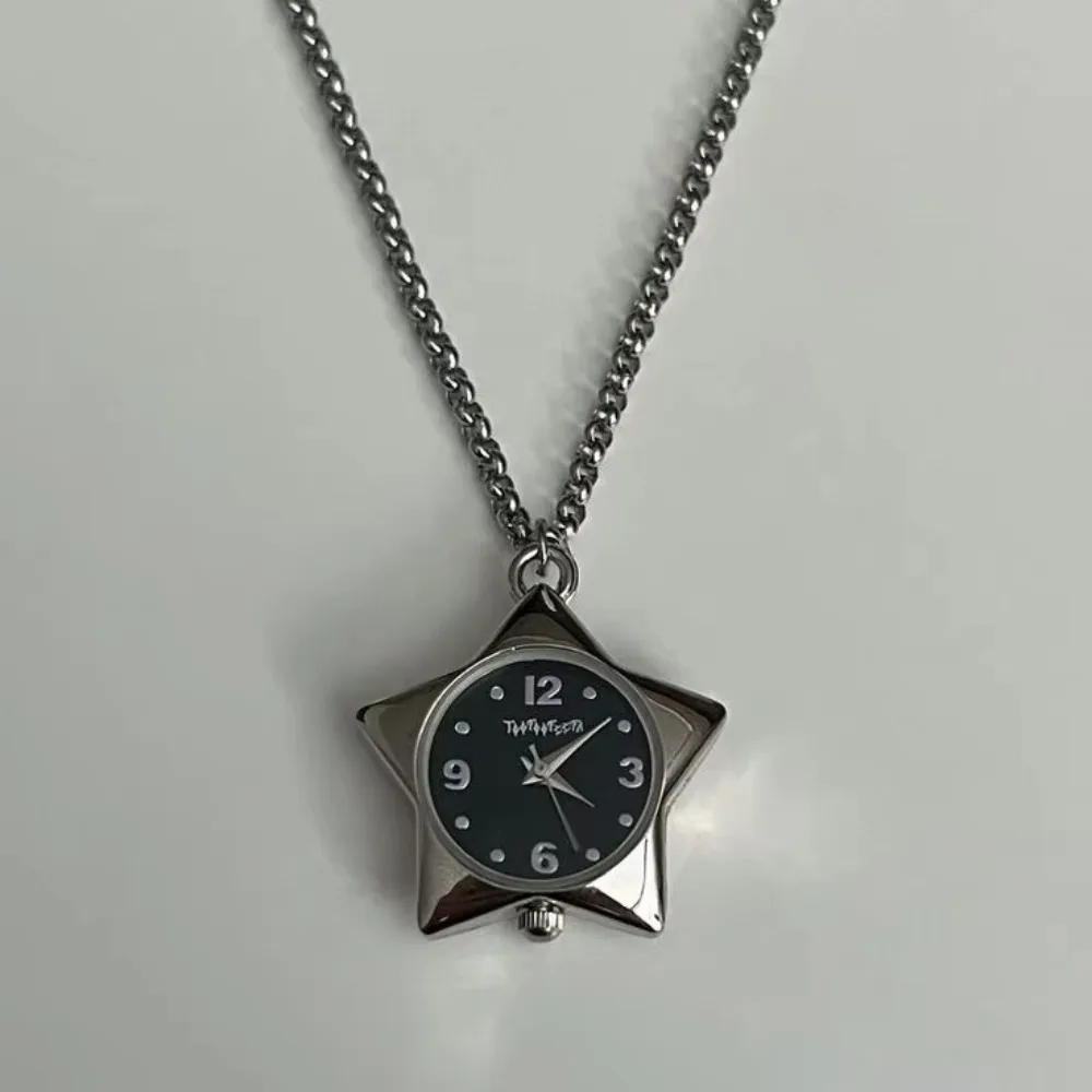 Creative Heart-shaped Star Pocket Necklace Flexible Length Zinc Alloy Y2K Necklace Bag Charms Vintage Clock Pendant Women Girls