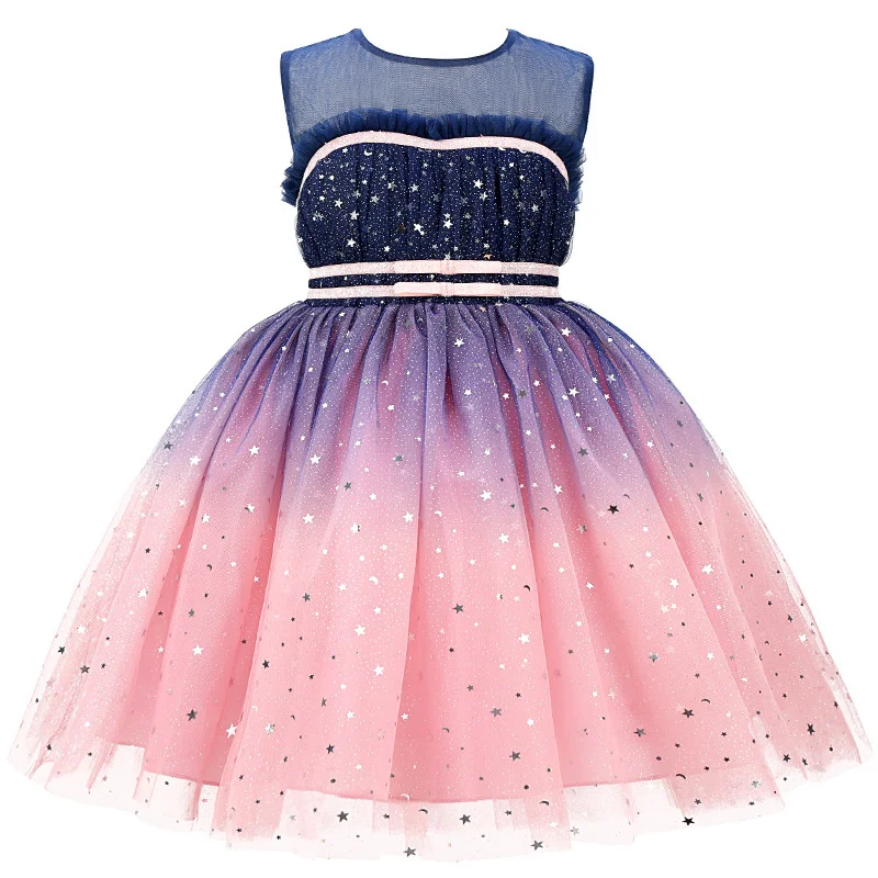 New girl Princess gauze fluffy dress Sequin gradient blue Tutu party dress formal communion maintenance evening dress girl