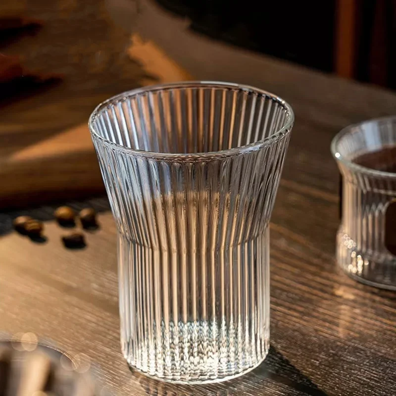 Taza de vidrio resistente al calor ins feng shui, taza de café de vidrio de grano vertical japonés simple, taza de agua de vidrio para el hogar