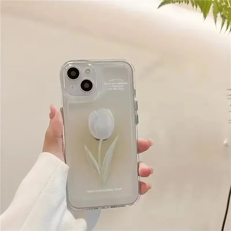 Funda de teléfono Tulip para iPhone 13, 11, 12, 14, 15 16 Pro Max XR X XS Max 7, 8, 15 Plus, funda transparente a prueba de golpes, Fundas suaves de