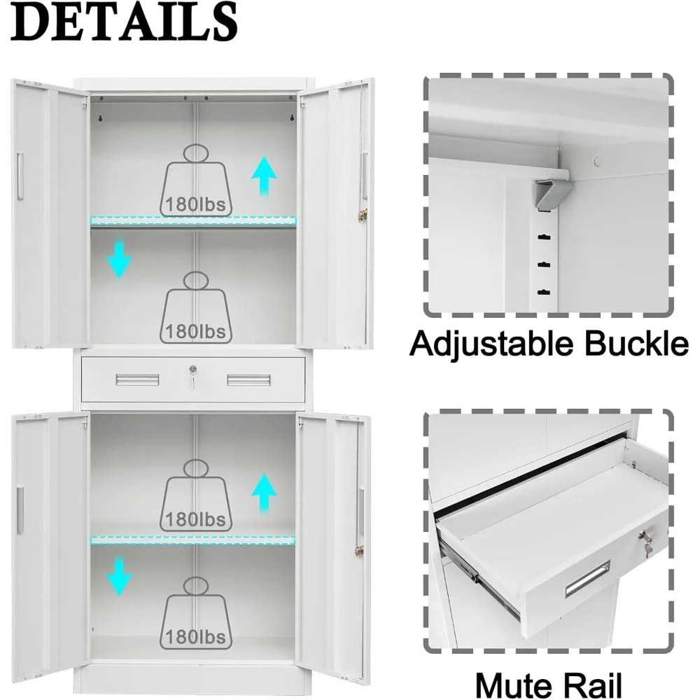 서랍과 조절 가능한 선반이 있는 차고 보관 캐비닛, 흰색, 작업장, 가정 및 학교 정리에 이상적