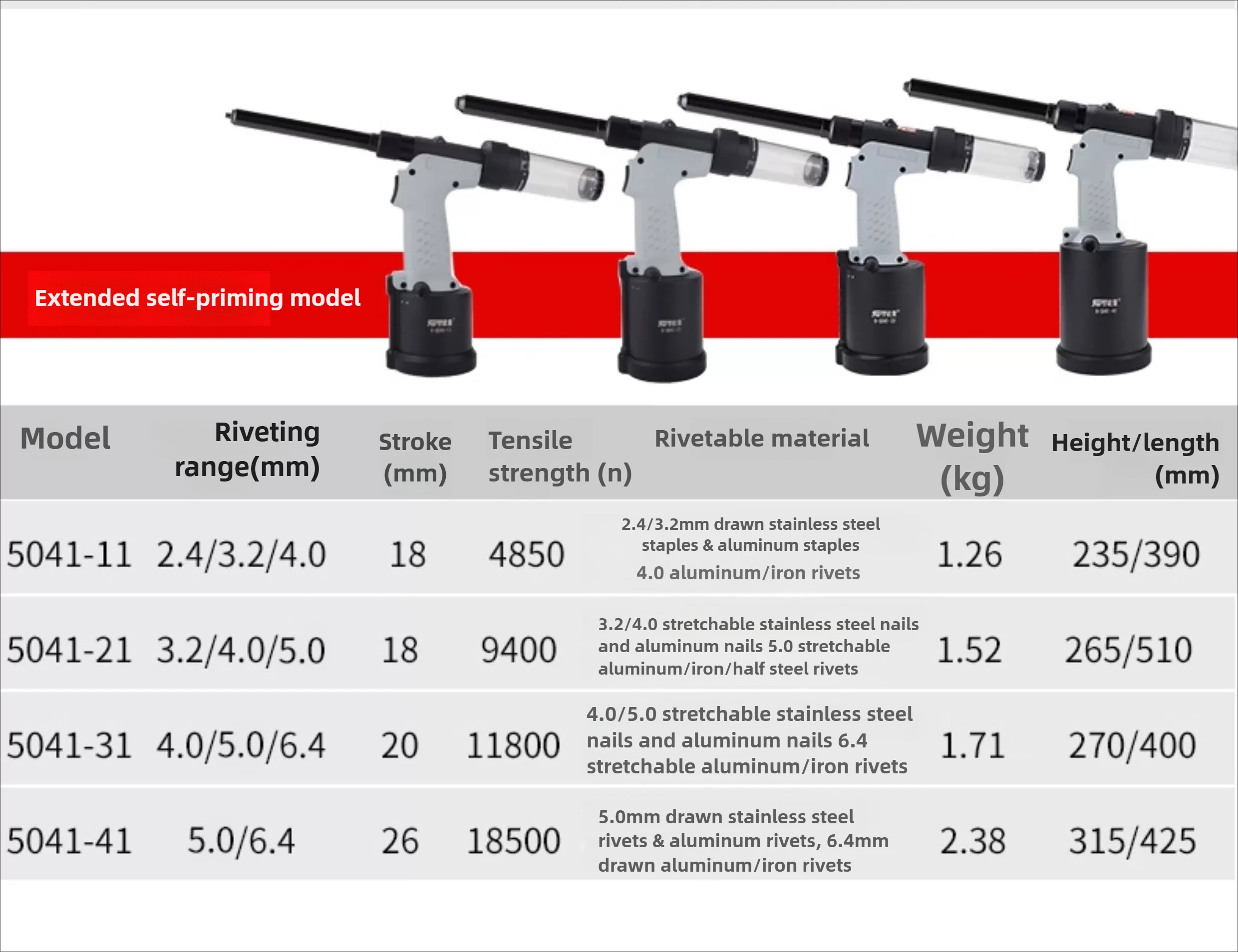 مسدس برشام هوائي صناعي، أداة برشام بوب ذاتية التحميل مع أنف طويل لمسامير الفولاذ المقاوم للصدأ والفولاذ #6