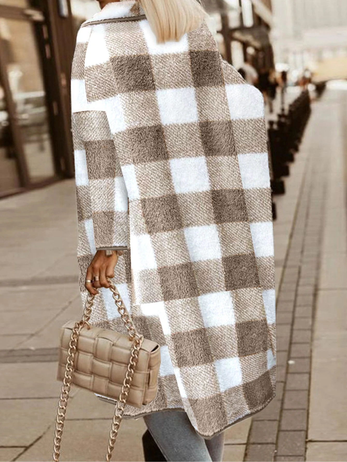 سترة Qi Yuan منقوشة من القطيفة الطويلة للنساء، سترة مخملية ناعمة عصرية، ملابس خارجية دافئة وأنيقة للمناسبات غير الرسمية