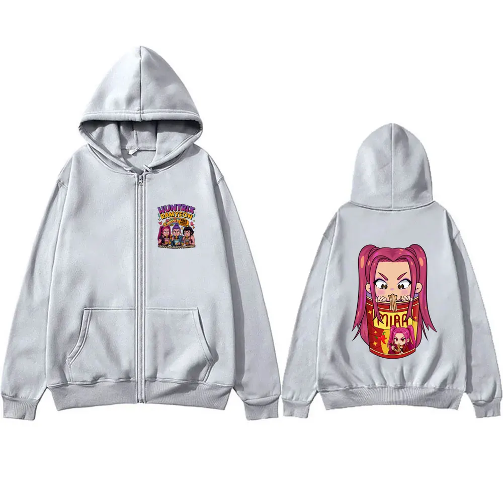 Película KPop Demon Hunters Sudadera con capucha con cremallera Linda Kawaii Rumi Mira Zoey chaqueta gráfica hombres mujeres Casual polar algodón sudaderas con cremallera