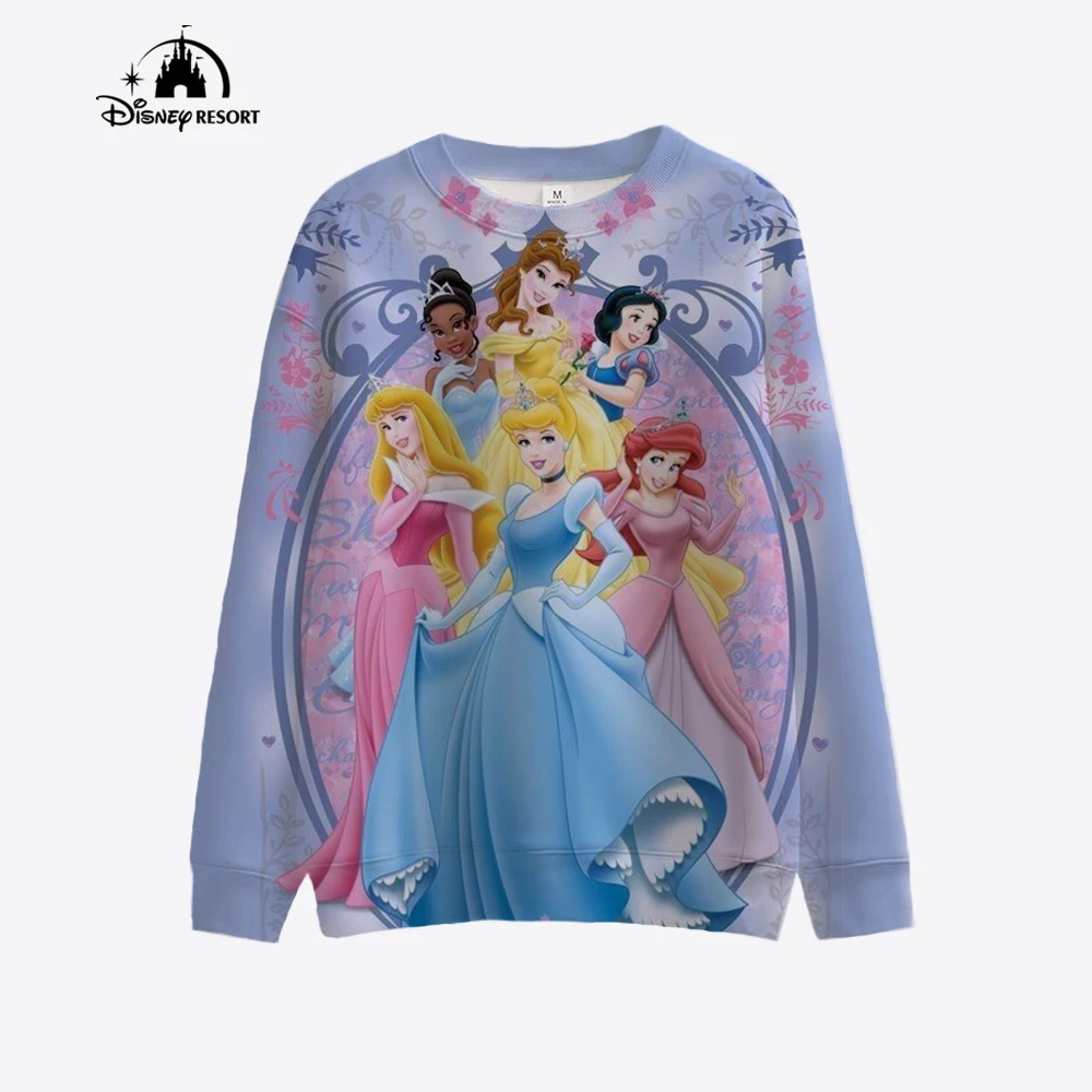 2024 Fall New Women\'s Fashion Casual Sweatshirt Disney Mermaid Princess Print Crew Neck Long Sleeve Ladies Pullover