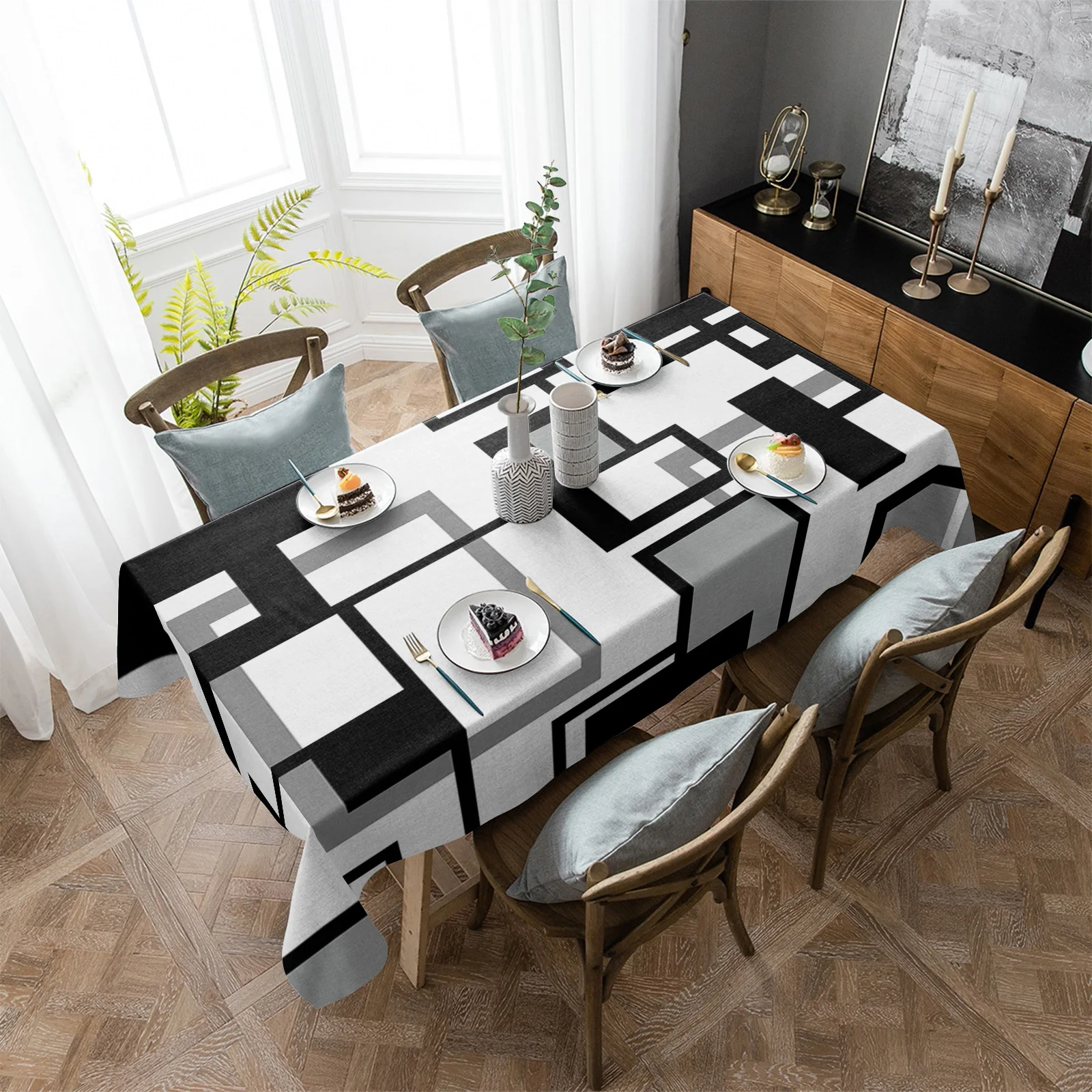 Tovaglia impermeabile geometrica nera bianca grigia decorazioni per feste forniture tovaglia rettangolare per la decorazione della tavola della