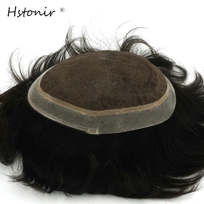 

Hstonir Natural Color Toupee Men Silk Base Human Hair Indian Remy Hair System Full Hand Made Wig For Man M-Lace Replacement H100