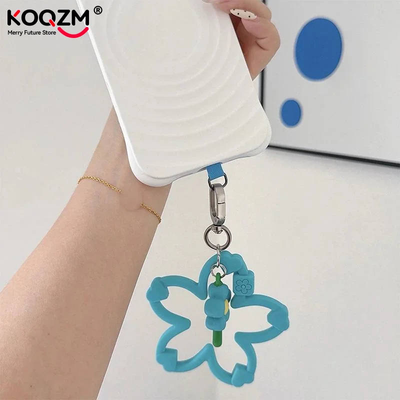 Silicone Cherry Blossoms Phone Lanyard Strap Soft Tape Gasket Small Flowers Cute Pendant Decoration Gift For  18 17Pro Max