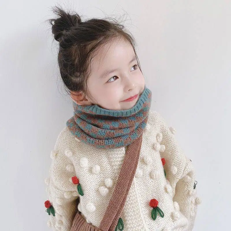 2024 New Arrival Winter Boy Girl Scarf Cotton Soft Acrylic Snow Snoods Neck Warmer Knitted Scarves for Toddler Kids